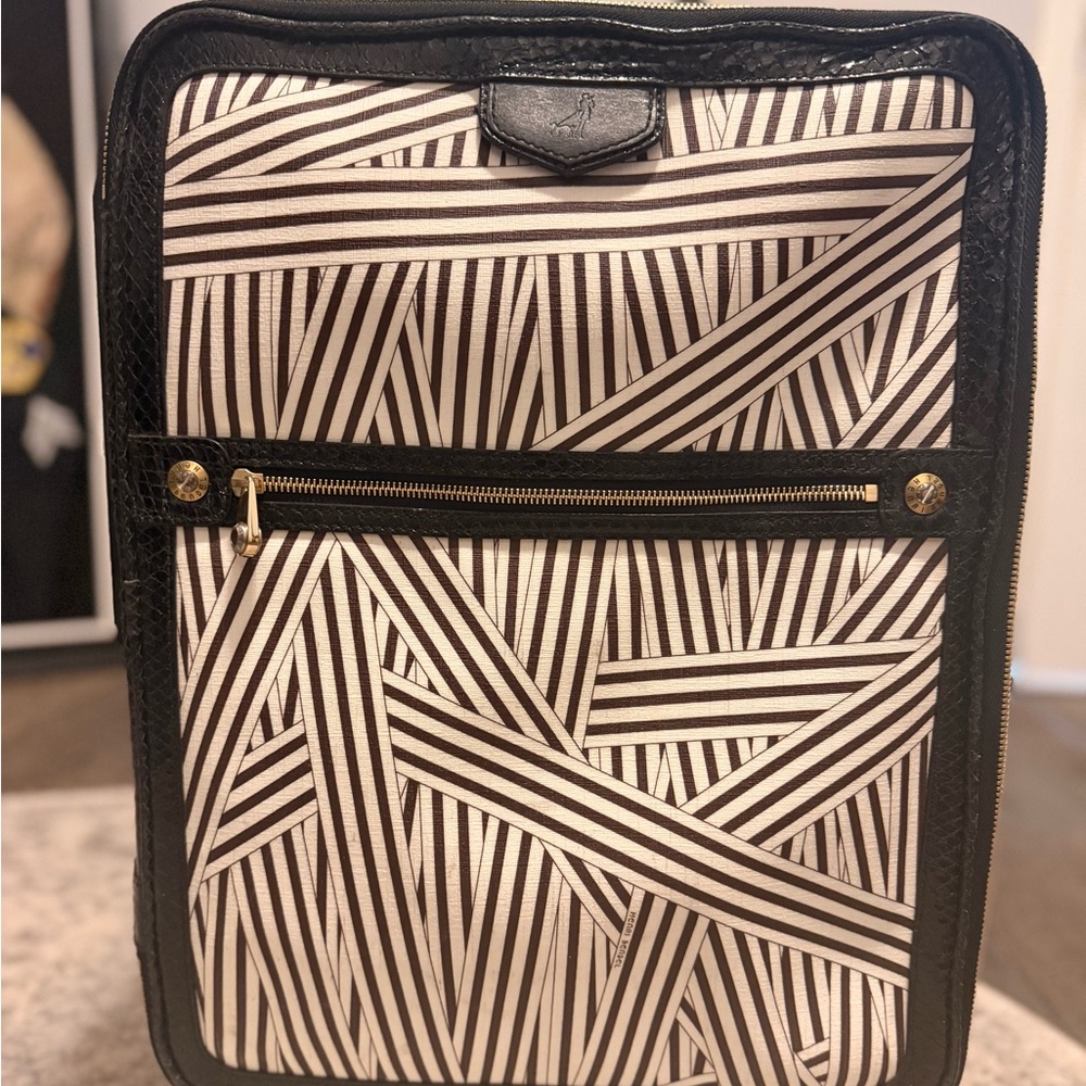 Rare Henri Bendel centennial striped rolling suitcase